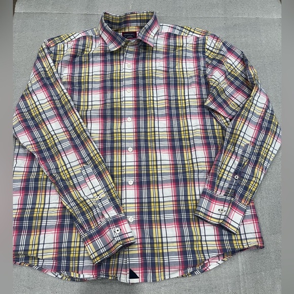 [L]]UNTUCKit Men's Plaid Button Down Shirt - Red, Yellow, Gray - Picture 1 of 7